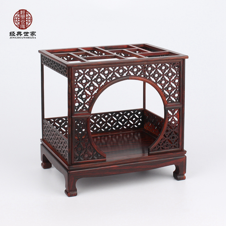 Red Wood Carved Red Acid Branches Moon Door Bed Rack Bed Red Wood Handicraft Ming and Qing antique miniature furniture models small pendulum pieces