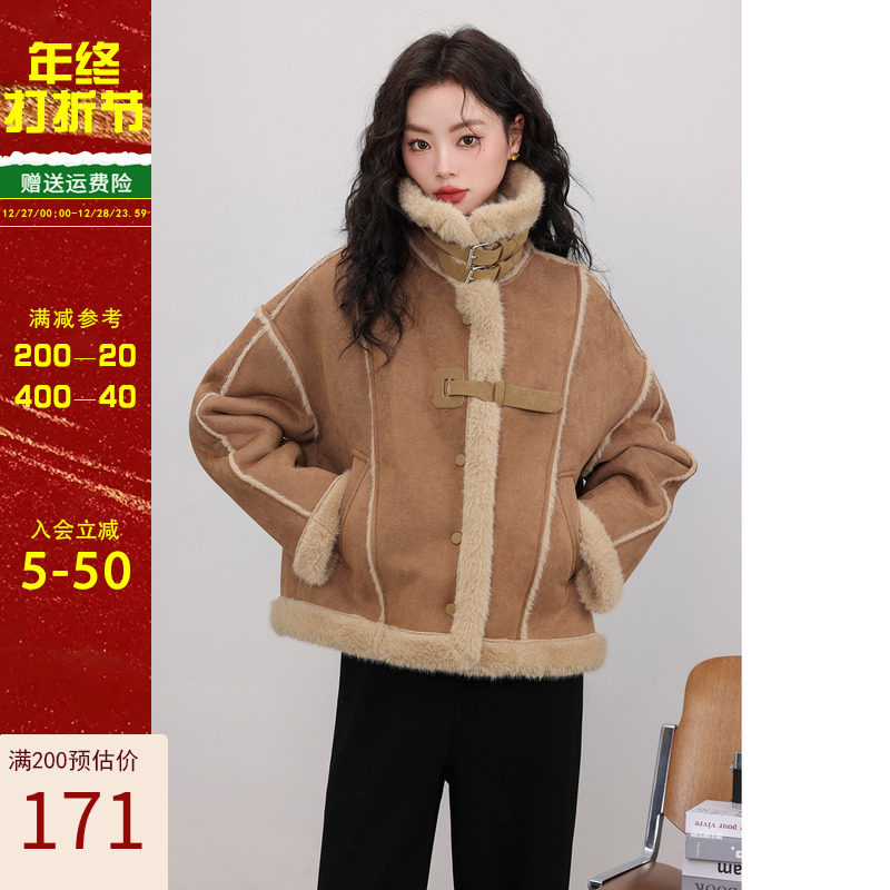 YOUX (running to winter approx) fur integrated lamb wool jacket woman 2023 winter new retro gush blouses-Taobao