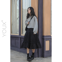  Design sense high waist skirt female 2021 new spring and autumn large swing tutu pleated long skirt cake skirt umbrella skirt