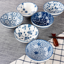 Day Style 4 75 Inch Small Bowl Home Green Flower Porcelain Bowl with Jingdezhen Ceramic Small Number Eating Bowl High Foot Rice Bowl