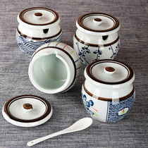 Sun-style ceramic seasoning tank Home Salt Tank With Cover Spoon Chili Oil Tank Seasoning Jar Sauce Bottle Pork Oil Jar