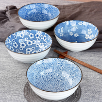 Japanese 7 inch noodle bowl household ceramic noodle bowl Jingdezhen blue and white porcelain soup noodle bowl large ramen bowl
