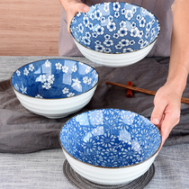 Japanese large noodle bowl household ceramic noodle bowl anti-scalding ramen bowl 2021 new blue and white porcelain noodle bowl