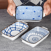 Day-style large rectangular double-ear baking bowl microwave oven Oven Special Bowl with ears Steamed Egg Bowl ceramic baking bowl