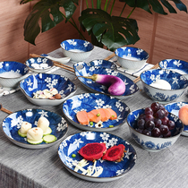 Household 4-person tableware set ceramic dishes and dishes combination Japanese dishes Jingdezhen blue and white porcelain plate Bowl