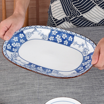 Day-style large number of ceramic fish dishes Home 2021 new oval steamed fish dishes Jingdezhen turquoise Porcelain Fish Dish