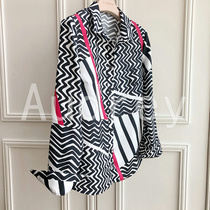 Fashion charm tone twill silk shirt black white and red classic color skinny long sleeve printed female