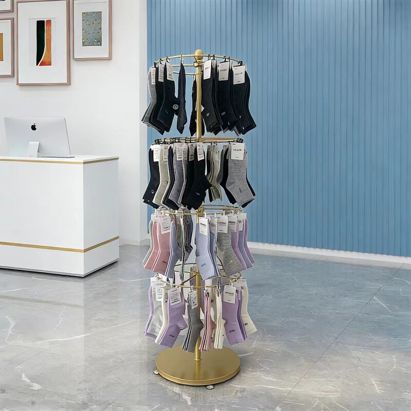 Sock Rack Floor Stand Box-Style Underwear Display Rack Jewelry Store Accessory Rack Round Adjustable Rotating Hook Rack