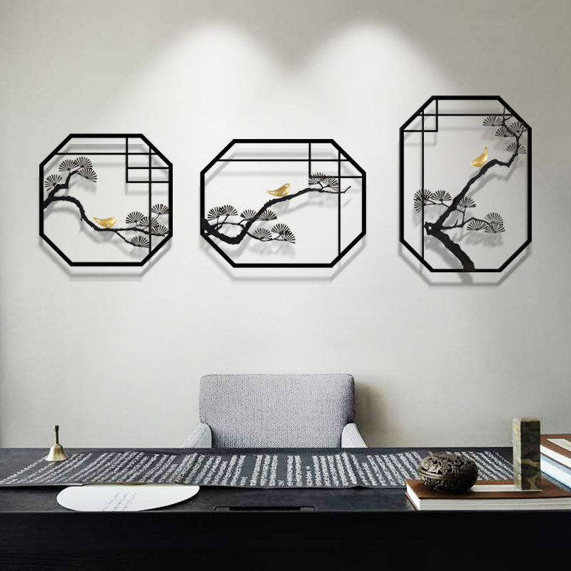 New Chinese style living room background wall decoration restaurant wall hanging study modern wall decoration creative iron art pendant