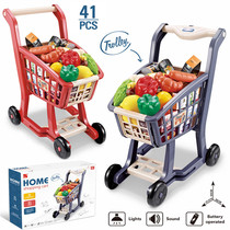 Foreign Trade Children Simulation Supermarket Shopping Cart Set LightMusic Supermarket Fruit and Vegetables Shopping Toys