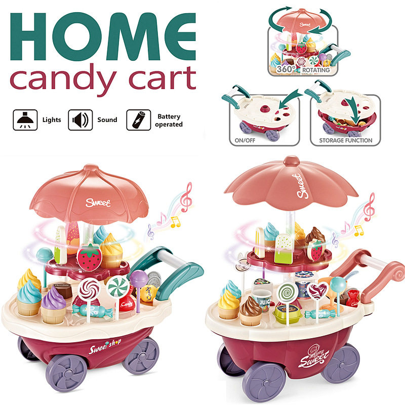 Children simulate mini candy dessert ice cream car lighting music at home tableware cart 3 - 6 years old suit
