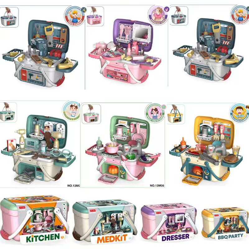 Foreign trade export children's sound and light simulation steam water spray kitchen cooking pretend house wine shopping basket tableware toys