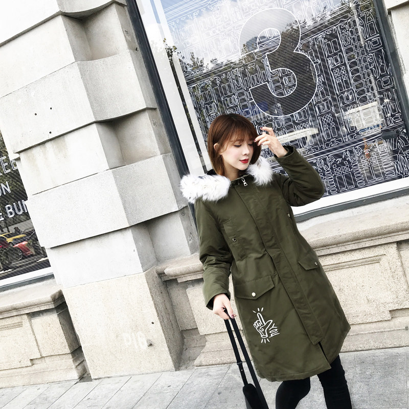 2022 Clearance Large Fur Collar Hat Waist Pie Overcome Korean Style Casual Mid-Long Cotton Coat Women XW JD74V02T