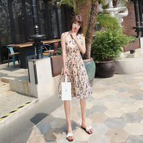 2019 Xia Xianthin Temperament Lady Mid-length Skirt Butterfly Knot Cotton Linen dress Han MZ RCOW82606Q
