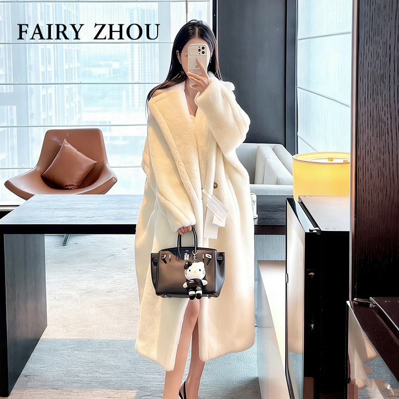 M Brand Teddy Bear Coat 2025 Autumn and Winter New Style Oversized Camel Wool Alpaca Fur Women's Mid-Length Fur Coat