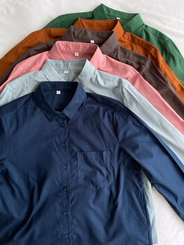 Japanese Style Spring and Summer New Product, Simple Classic Pure Cotton Small Lapel Straight Versatile Colorful Women's Shirt Long-Sleeved Blouse