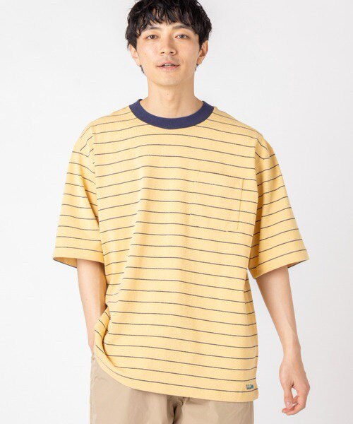 Japanese Trendy Brand Spring/Summer New Product Simple Round Neck Striped Thick Cotton Loose Embroidered Pocket Unisex T-Shirt Short Sleeve