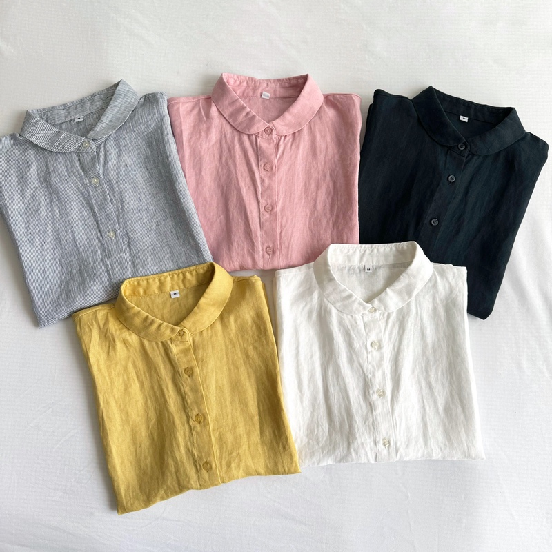 Japanese Order Spring/Summer Japanese-Style Retro Striped Vintage Doll Collar Linen Sleeveless Shirt with Raglan Sleeves Japanese Order Spring/Summer Japanese-Style Retro Striped Vintage Doll Collar Linen Sleeveless Shirt with Raglan Sleeves