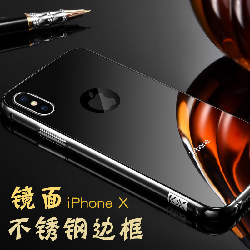 KXX Luxury Electroplate Stainless Steel Metal Bumper Acrylic Mirror Back Cover Case for Apple iPhone X