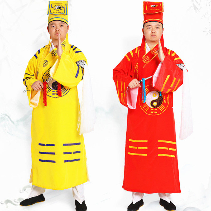 Taoist costumes, male Taoist legal clothes, Maoshan Taoist robes, opera costumes, Tai Chi Bagua Jing Yi, Lin Zhengying performance costumes, yellow
