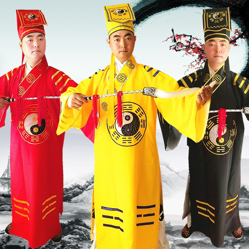 Taoist costumes, men's summer opera supplies, costumes, costumes, Taoist robes, innate gossip embroidery, warp robes, robes, yellow