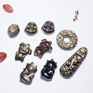 ブラックストーン 黒曜石 貔貅 ペンダント レディース 笑う仏陀 ゴールド 黒曜石 九尾の狐 貔貅 ネックレス ピチュー