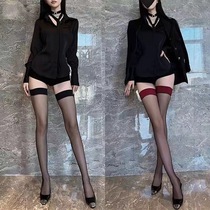 Thin paragraph sexy red medium long cylinder non-slip thigh over knee silk stockings woman transparent bump red side black silk stockings