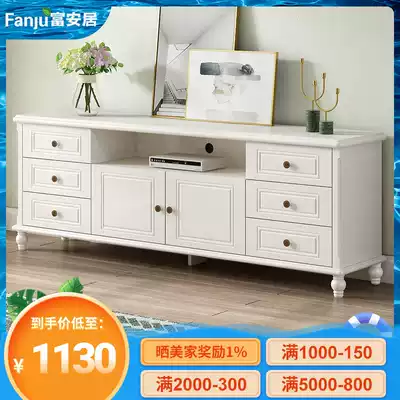New European-style light luxury marble TV cabinet coffee table combination modern simple living room floor cabinet bedroom high white
