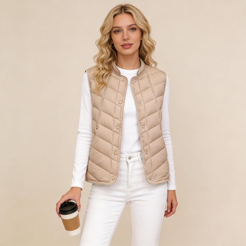 2025 Autumn and Winter New Fashion Small Stand-Up Collar Short Vest Lightweight Twill 90 White Duck down down Jacket Vest
