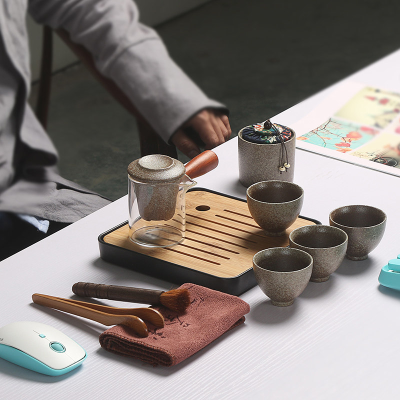 Glass travel tea set set portable bag simple kung fu tea maker home Travel car fast guest Cup