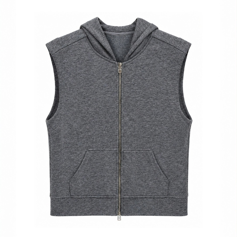 【F·J】Double-Ended Zipper Loose Casual Simple Hooded Vest Women's Sleeveless Top Vest Ht78011 【F·J】Double-Ended Zipper Loose Casual Simple Hooded Vest Women's Sleeveless Top Vest Ht78011