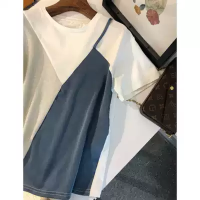 The upper body is beautiful, satin, cotton, bling, flashing silk, fake two-piece suspenders, stitching T-shirt, women's short-sleeved Western style