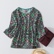 2020 Full girly round neck lantern sleeves printed on French court summer bubble sleeves