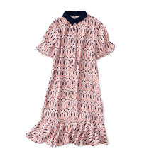 High-end heavy industry small lapel lotus leaf pendulum silk mulberry silk polo dress fashion temperament small woman summer