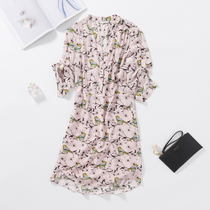 Summer high-end French light cooked wind printing V-neck silk waist Mulberry silk floral dress female summer high-end