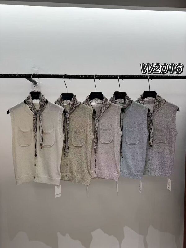 Spring New Style Old Money Style Sleeveless Knit Cardigan Vest Linen Knitwear (with Silk Scarf)