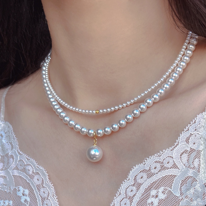 Xiya's "Castle Girl" French-Style Shijia Pearl Double-Layered Necklace, High-End Light Luxury Necklace, Clavicle Chain Xiya's "Castle Girl" French-Style Shijia Pearl Double-Layered Necklace, High-End Light Luxury Necklace, Clavicle Chain