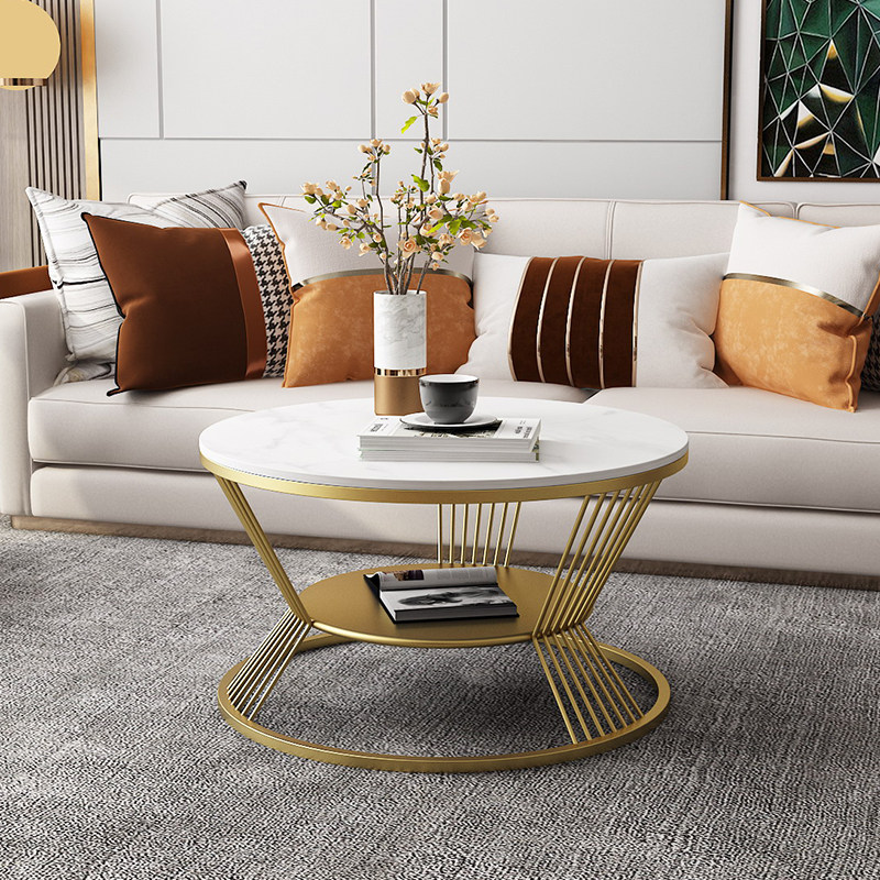 Nordic wrought iron net red rock plate coffee table small apartment simple small tea table home living room light luxury marble small table