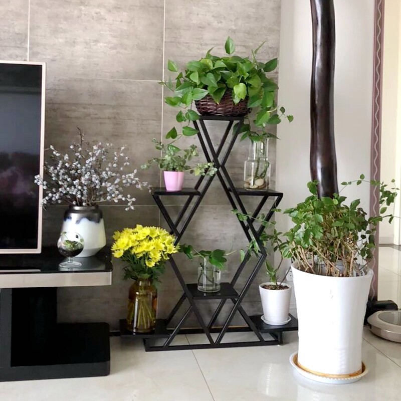 American country wrought iron floor flower rack simple retro solid wood rack living room study flower pot rack fleshy flowers
