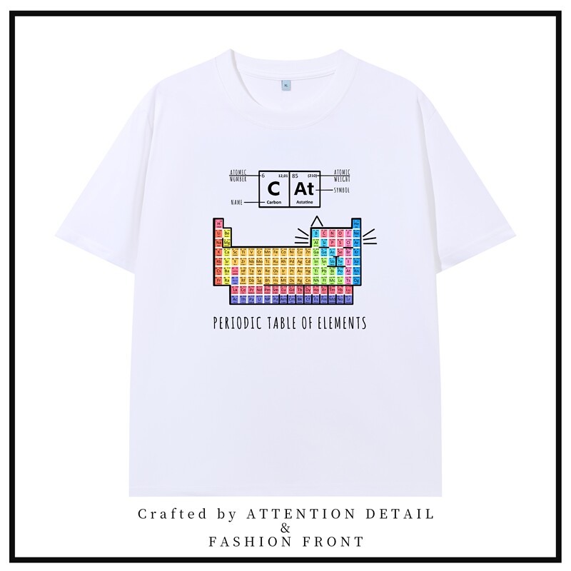 Cat Periodic Table of Elements Fun and Unique Short-Sleeved Creative Trendy Pure Cotton Breathable T-Shirt Unisex Couple Style Cat Periodic Table of Elements Fun and Unique Short-Sleeved Creative Trendy Pure Cotton Breathable T-Shirt Unisex Couple Style