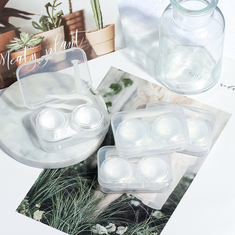B875 Transparent Leak Proof Four White【 beat One shot Four 】 contact lens case  Simplicity Meitong box Water leakage prevention Duplex box Meitong box nursing storage box