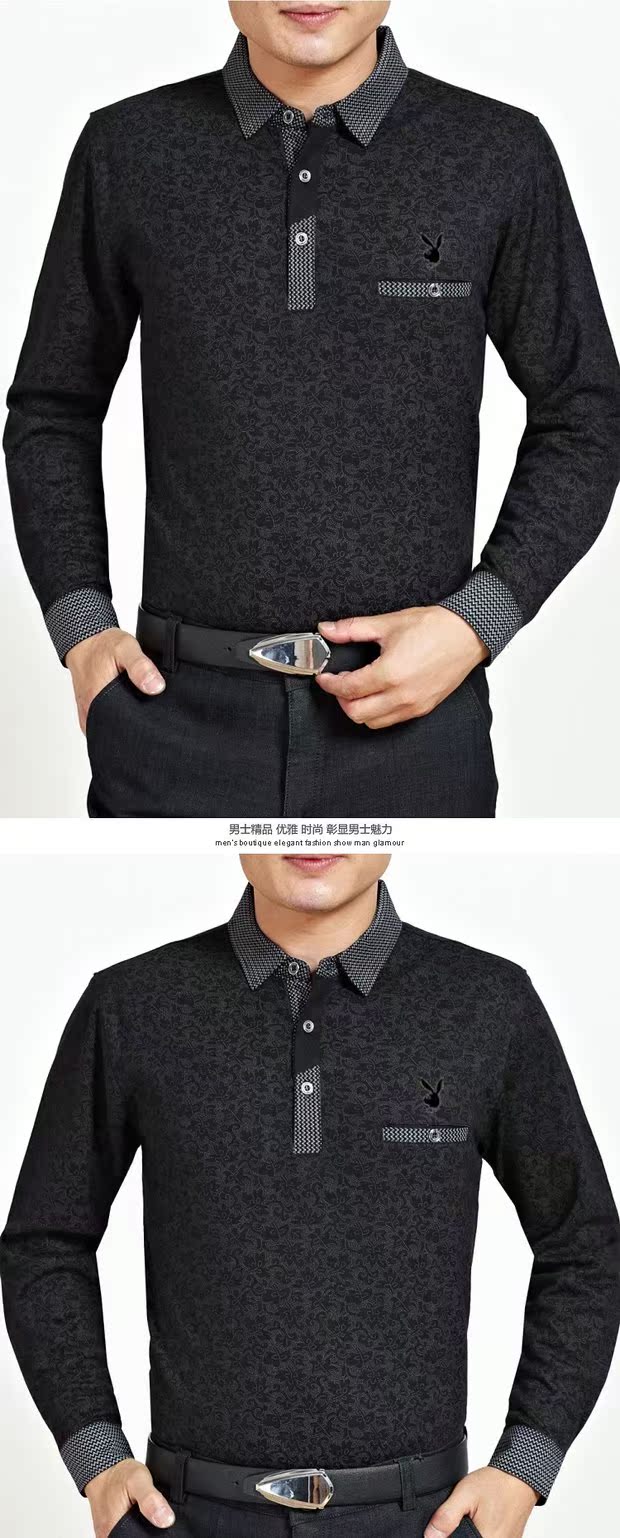 Playboy nam trung niên áo thun dài tay cotton ve áo hoa trung niên cha tải áo sơ mi nam áo oversize nam
