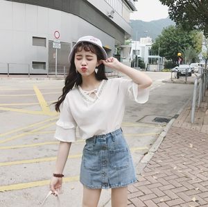 【搭配白短裤的上衣女夏雪纺上衣价格】最新搭