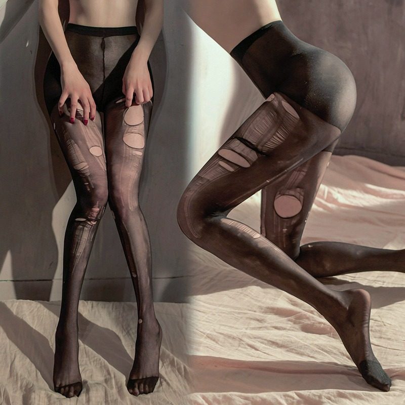Broken hole beautiful legs hand torn and tearable stockings sexy disposable black stockings emotional easy to tear temptation passion thigh socks