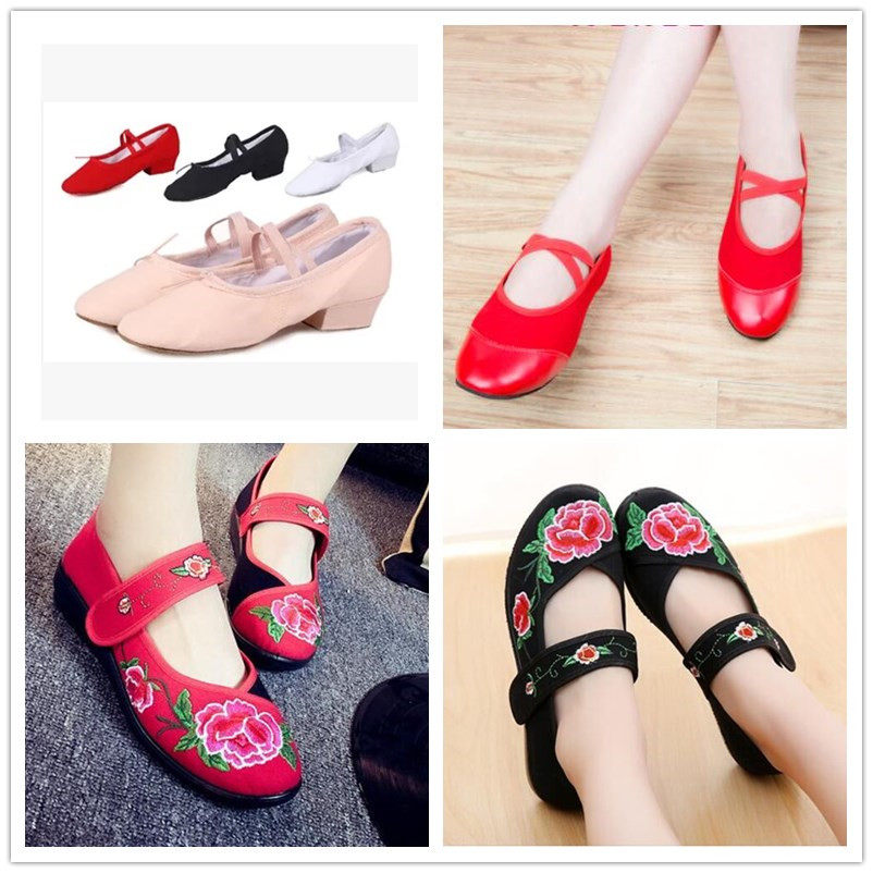 Adult Dance Shoes Women Soft-bottom Exercises Shoes Body Cat Paws Dancing Shoes Large Bottom Belly Leather Folk Ballet Embroidered Shoes
