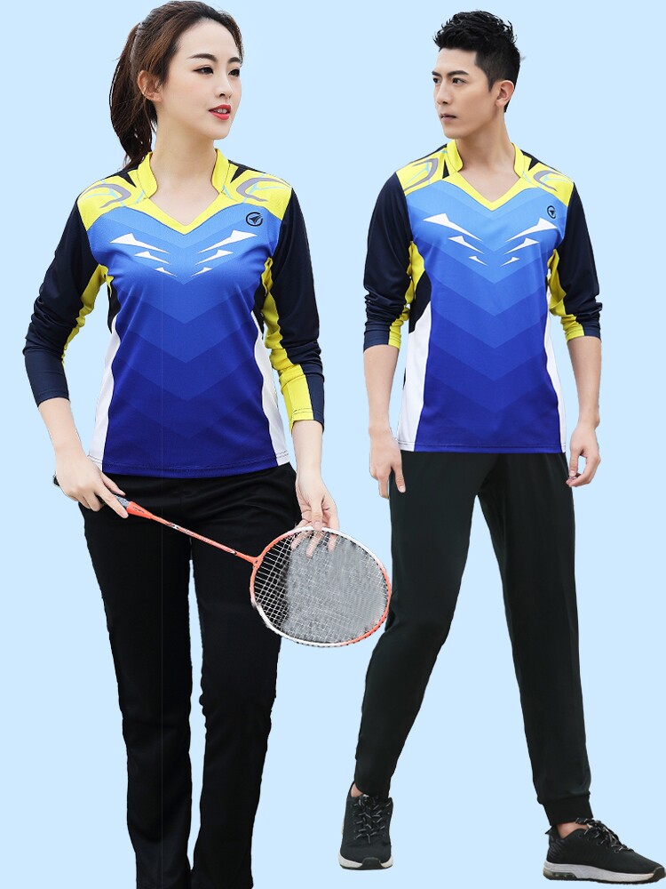 Long-sleeved badminton suit women's quick-drying top men's autumn and winter suit match sports volleyball table tennis training suit customization