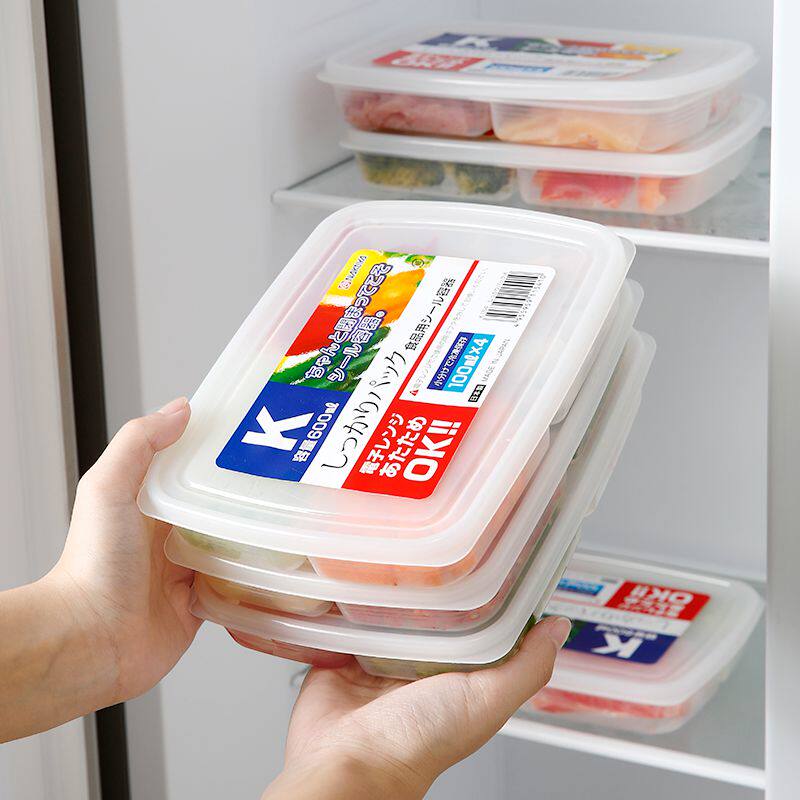 Japan Import frozen meat Four Grids Box Food Grade Fridge Frozen Preservation Box Food Split Onion Ginger Containing Box