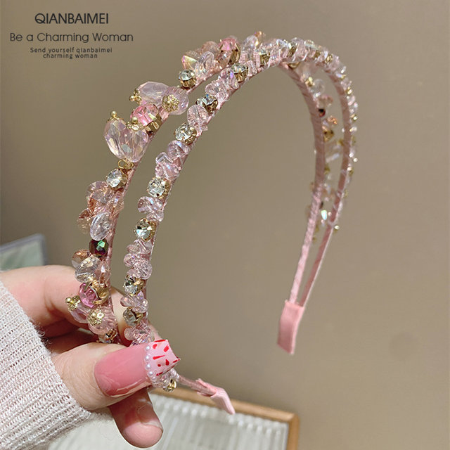 Pure Desire Hairband ຂອງແມ່ຍິງທີ່ມີຊັ້ນສອງຊັ້ນສູງ headband Wide-Brim ກົດດັນຜົມ Rhinestone Hairpin double-Row ອຸປະກອນຜົມໄປອອກ Temperament headband