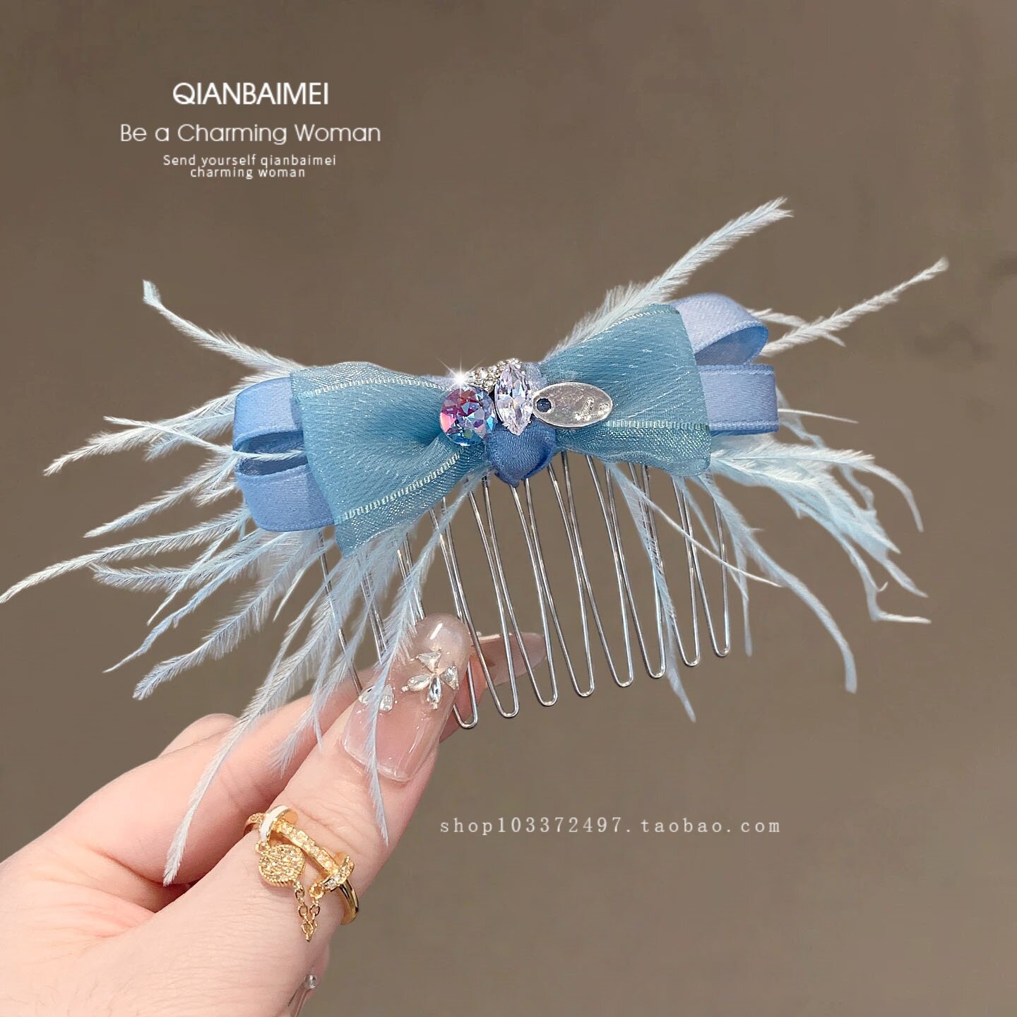Beautiful and delicate bow hair comb, new style with rhinestone feather insert, gentle and elegant hair clip, bangs comb