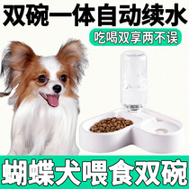 Dog Dog eating double bowl high-value puppy grain basin drinking water non-wet mouth and automatic water continuation